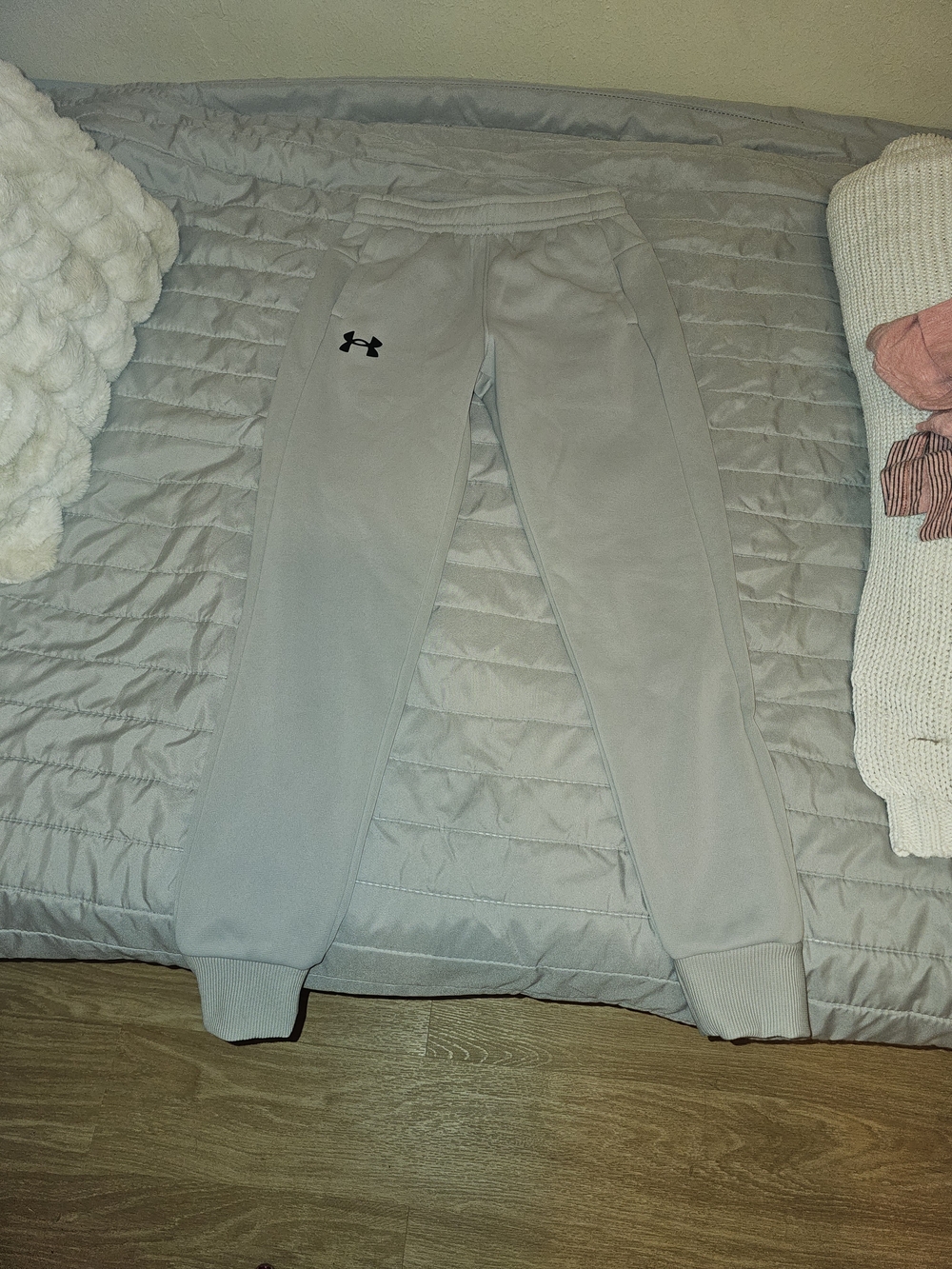 Under Armour Light Gray Kids Jogger Sweatpants with Black Logo